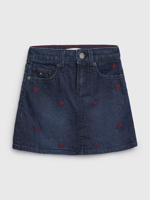Falda vaquera con bordado del monograma TH