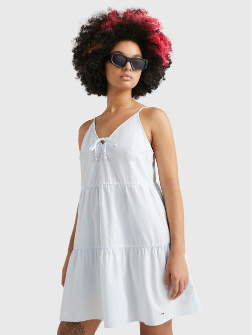 MINIVESTIDO DE POPELÍN ESCALONADO CON LAZO