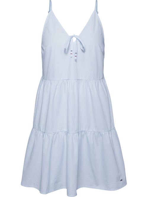 MINIVESTIDO DE POPELÍN ESCALONADO CON LAZO