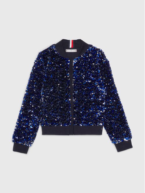 Chumpa universitaria amplia de lentejuelas