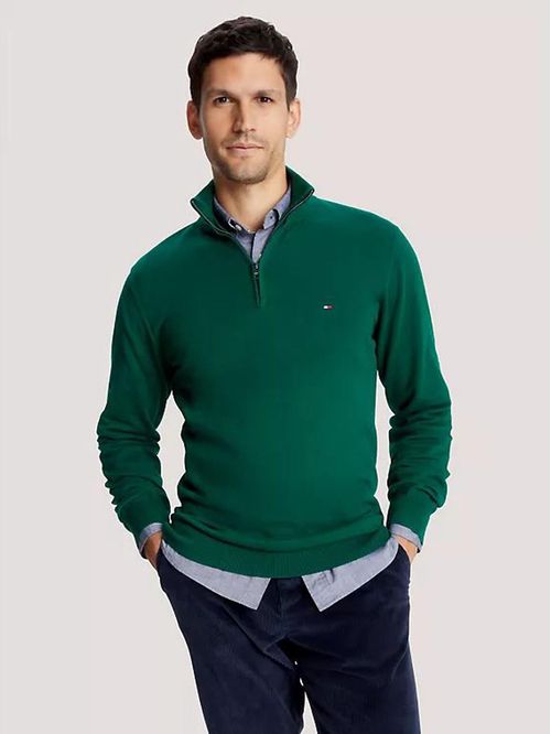 Suéter con zipper y logo bordado