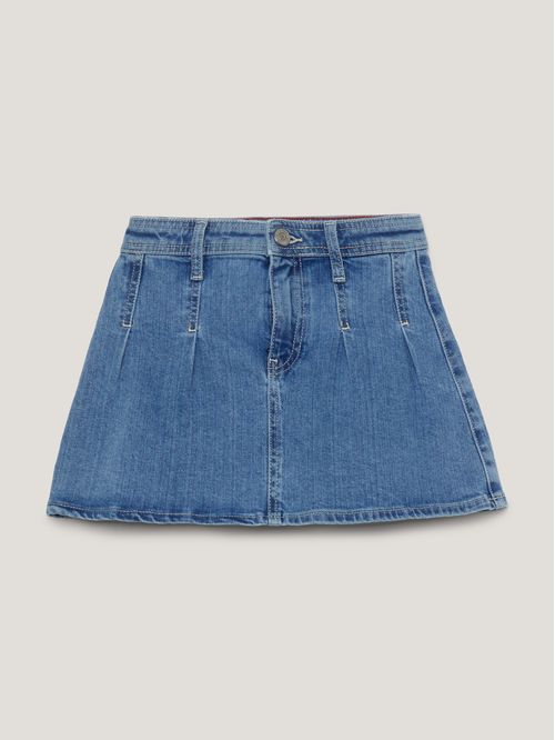 Minifalda denim con diseño plisado