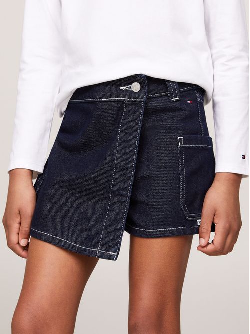 Falda pantalón denim con lavado oscuro