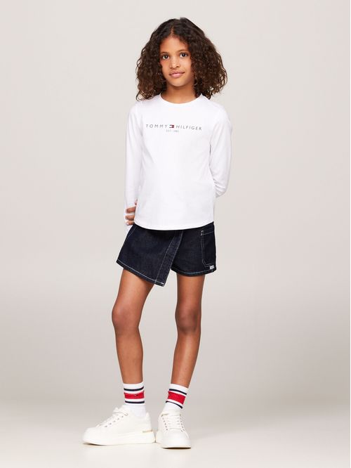 Falda pantalón denim con lavado oscuro