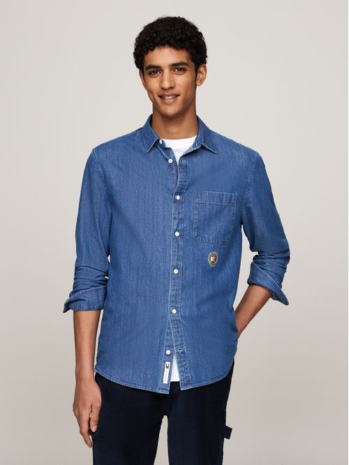 Camisa denim bordada de corte regular