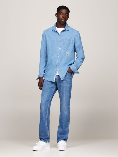 Camisa denim bordada de corte regular