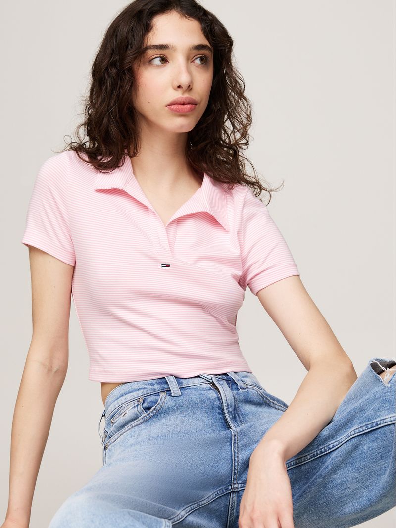 Polo-cropped-de-corte-slim-con-cuello-en-v