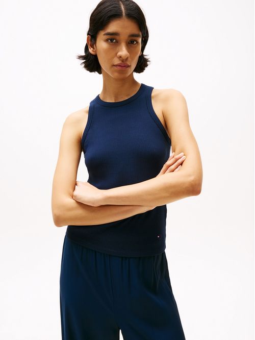 Playera acanalada sin mangas de corte slim