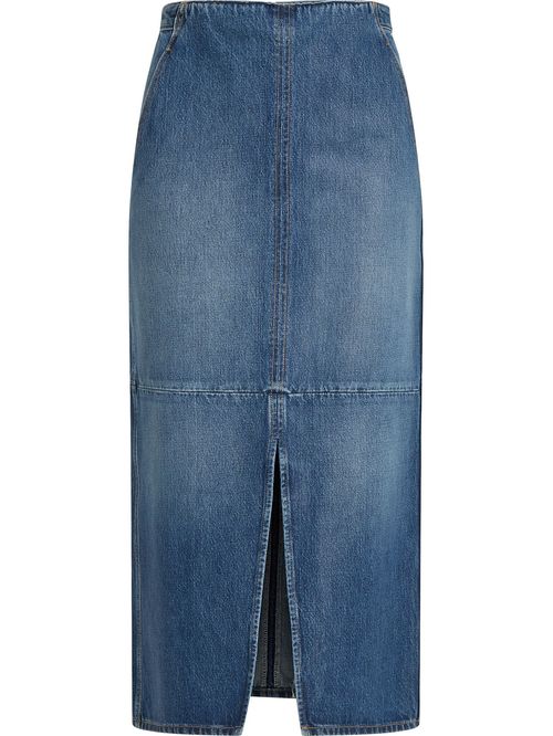 Falda midi denim jeans ajustado de talle alto