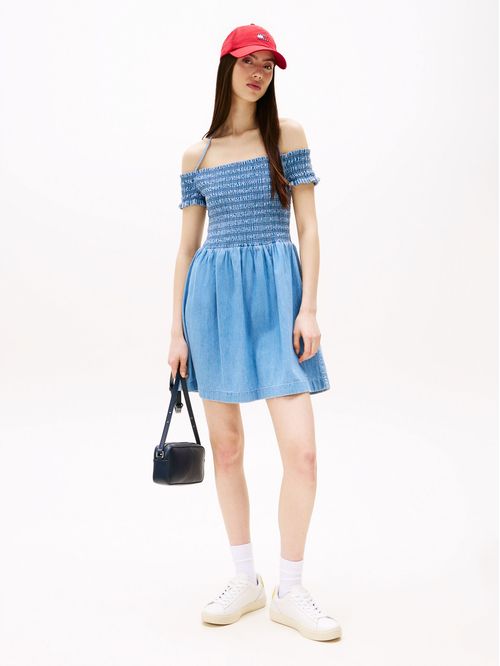 Vestido de corte evasé en chambray