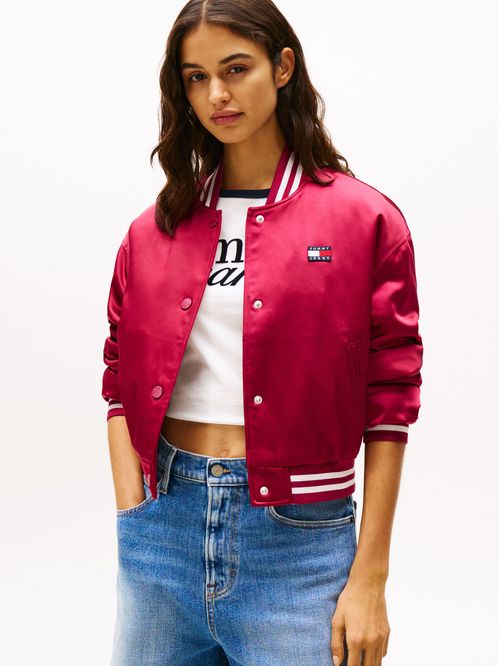 Chumpa bomber de satén con parche