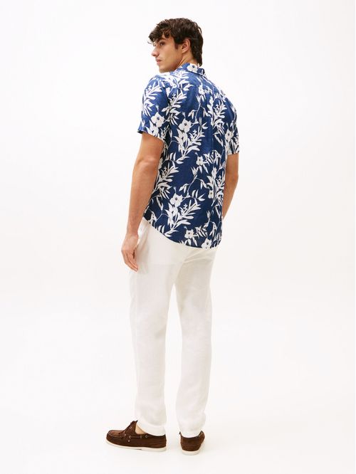 Camisa de lino puro con estampado tropical
