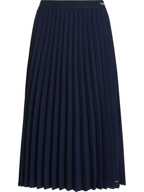 Falda midi plisada con logo en cintura