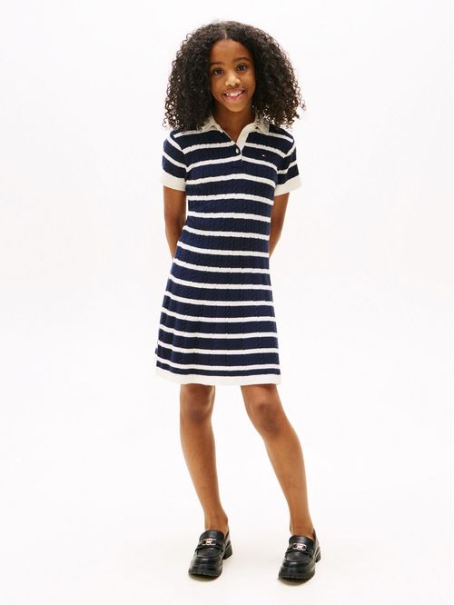 Vestido tipo polo de punto trenzado a rayas