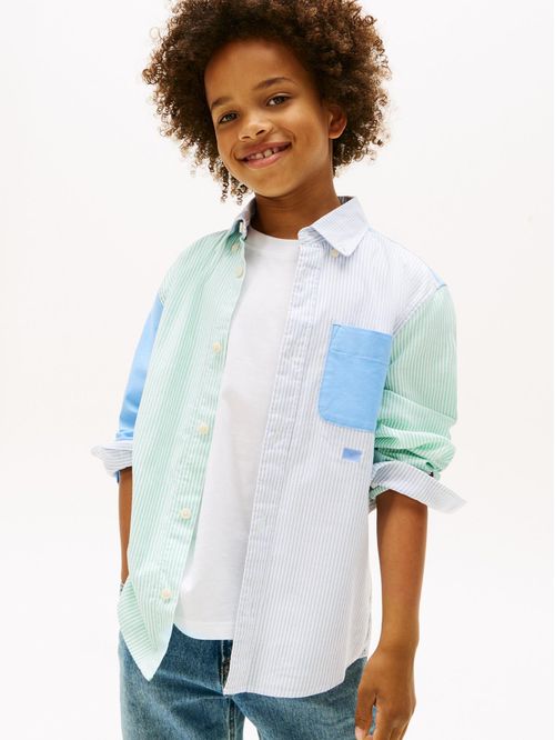 Camisa Oxford color block de rayas mixtas