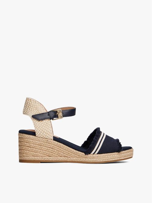 Sandalias de cuña en lona con flecos