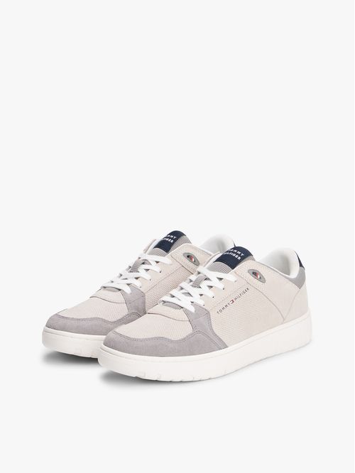 Zapato tenis de ante con mezcla de texturas