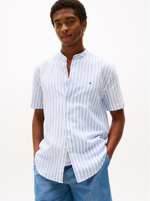 Camisa con diseño de rayas y cuello mao