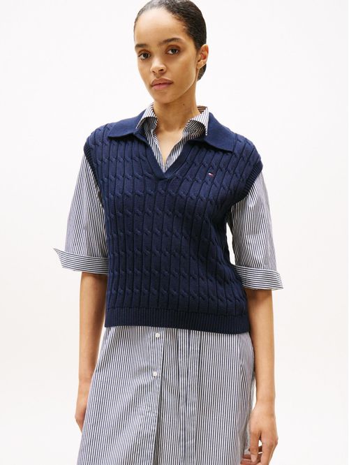 Polo de punto trenzado sin mangas