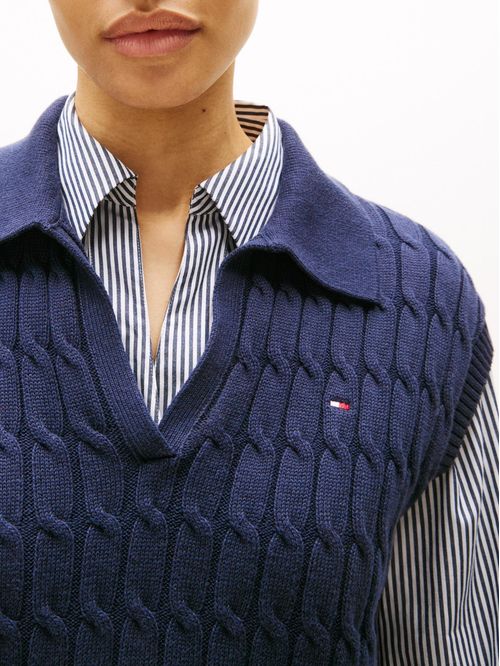 Polo de punto trenzado sin mangas