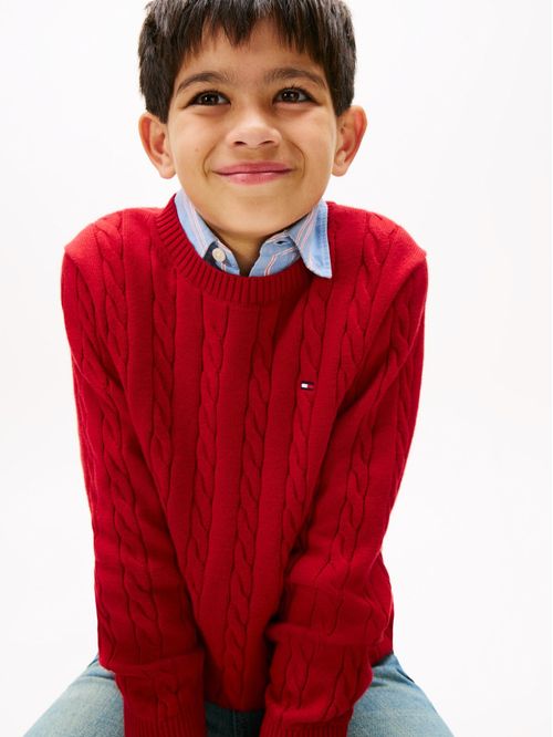 Suéter de punto trenzado y cuello redondo