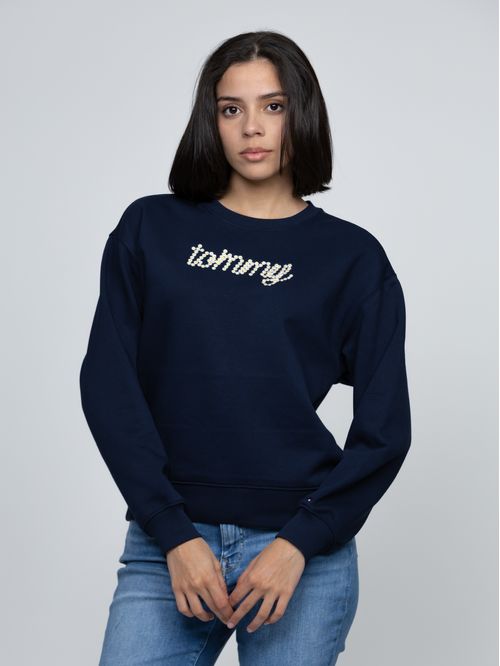 Suéter fleece de cuello redondo con logo gráfico