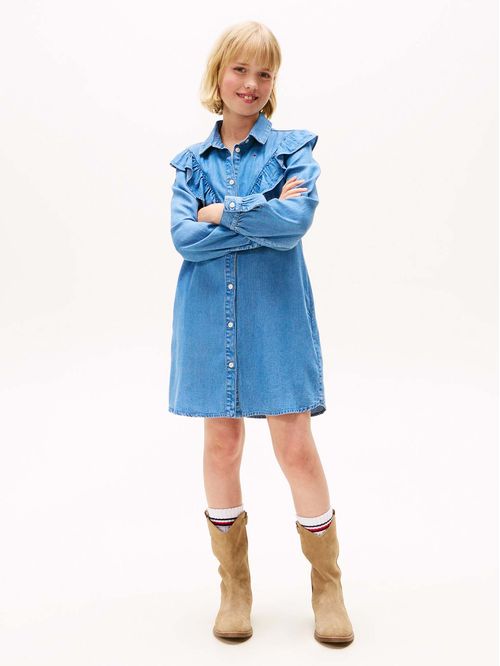 Vestido camisero amplio con volantes