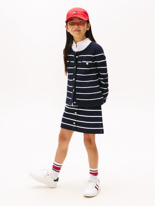 Falda de rayas con múltiples botones