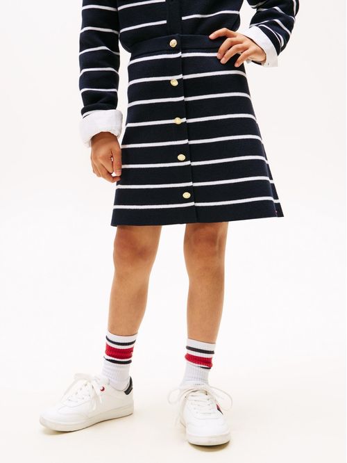 Falda de rayas con múltiples botones