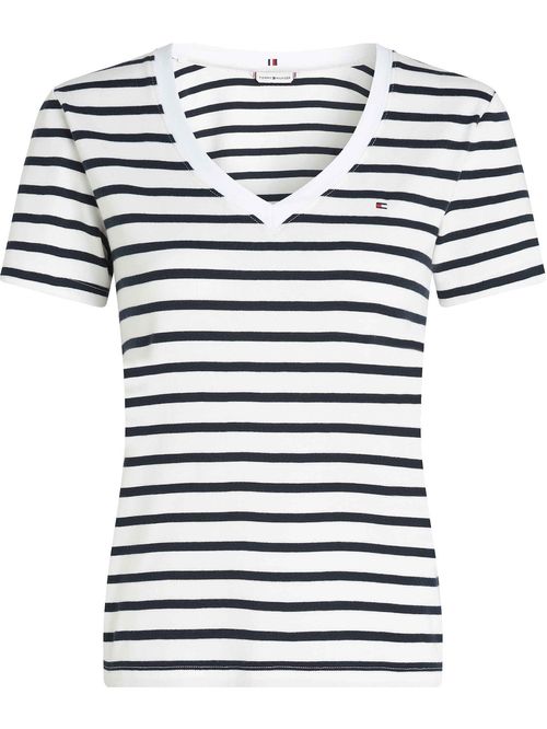 Playera de cuello v con diseño de rayas