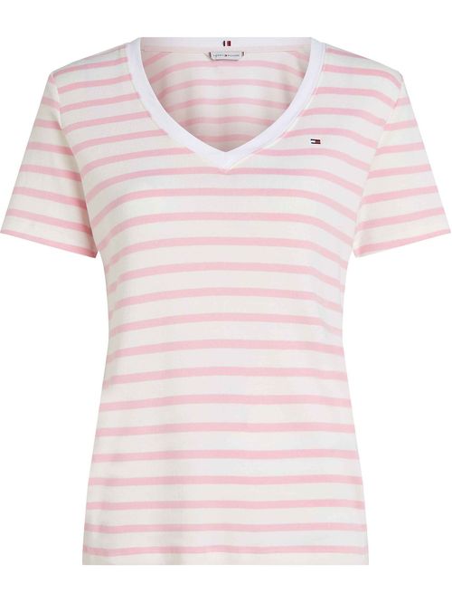 Playera de cuello v con diseño de rayas